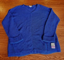 Women's Size XXL Charter Club Textured V-neck Sweater In Blue-NWT