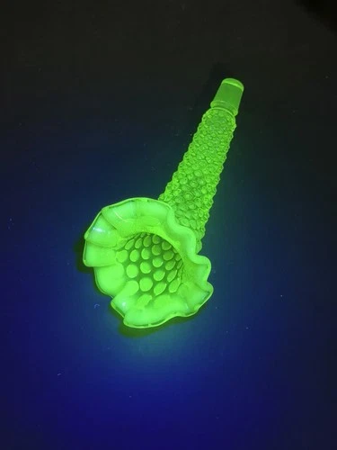 Fenton Vaseline Hobnail Uranium Opalescent Glass Trumpet Horn Epergne HORN ONLY