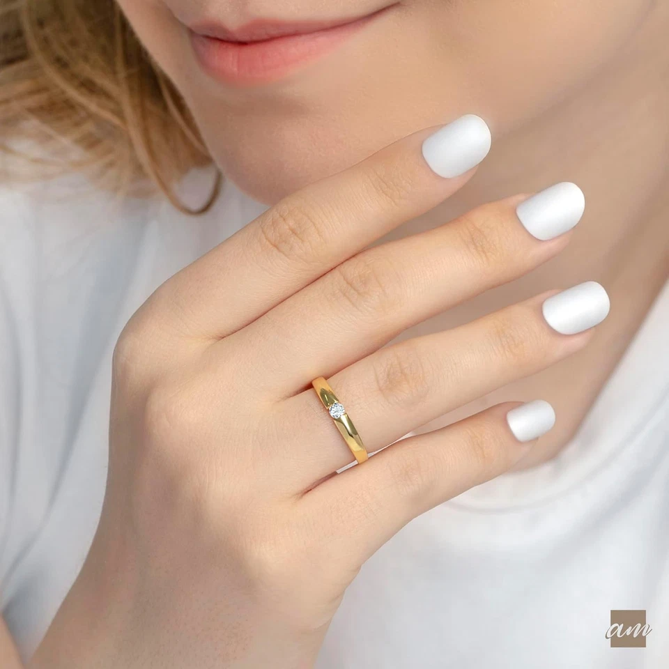 Fede Nuziale in Argento Sterling 925 Con Zircone per Donna | Anello Brillante | - Immagine 2 di 4