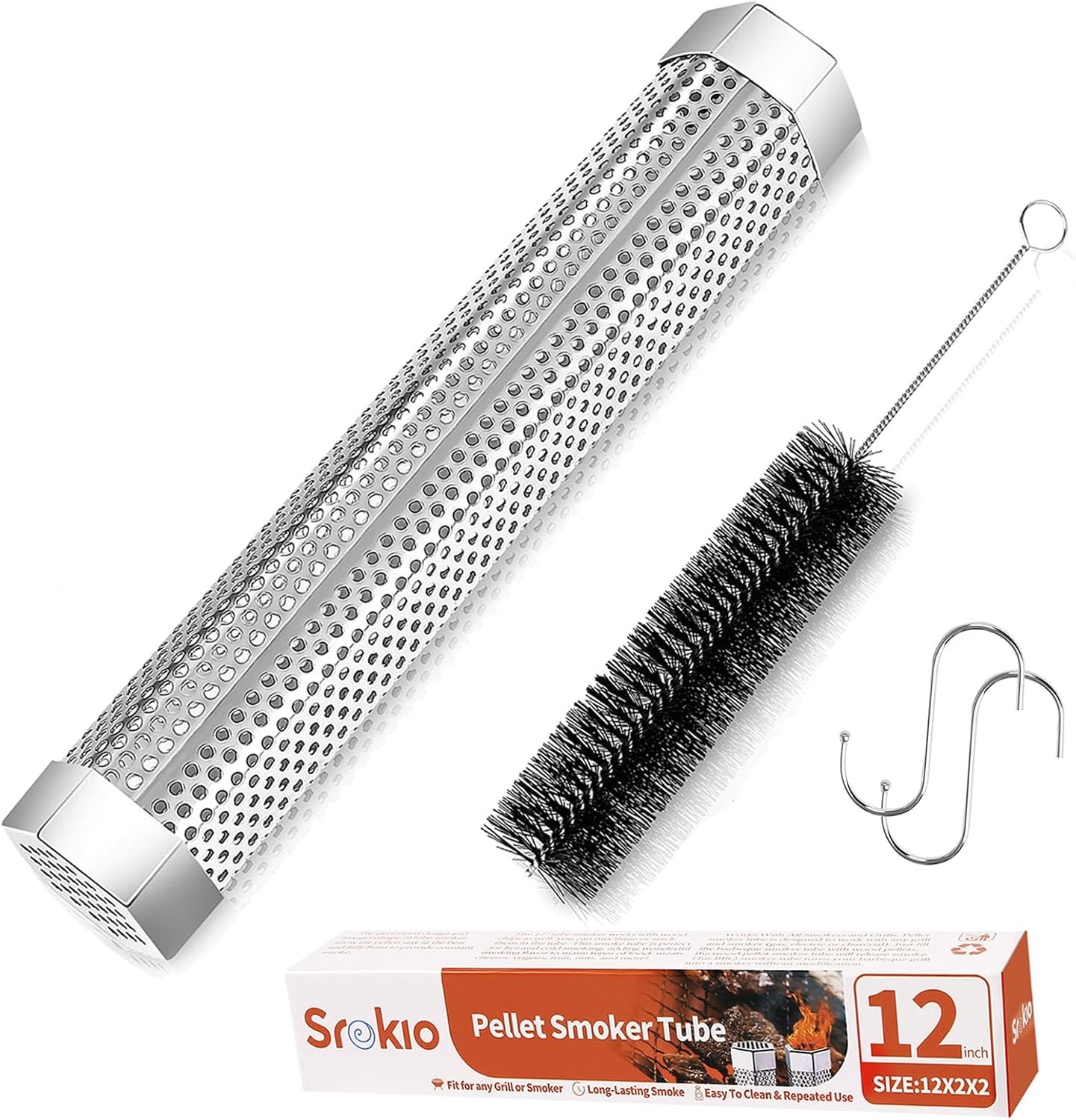 Pellet Smoker Tube,304 Premium Stainless Steel Smoke Tube,12'' Smoker Tube for P