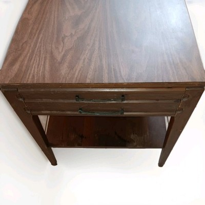 Mersman Walnut End Table, Night Stand, Side Table & Drawer W/ Brass Handles