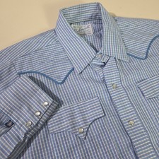 Rockmount Ranch Wear Tru West Shirt Pearl Snap LS Blue Mens 19.5 Pit 2 Pit W1 