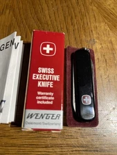 WENGER Swiss Executive Knife -  Black Knife File Tweezers New In Box With Papers