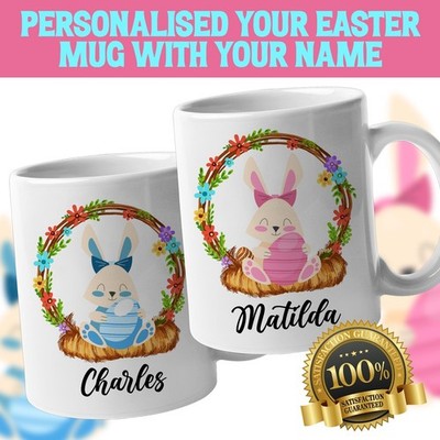 Personalisierte Tasse Hase Ostereiersuche Wunsch Name Kinder Geschenk Tasse