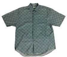 Vintage 90's Izod Sz L 100 Cotton Lime Print Hawaiian Vacation Shirt Green  BJ