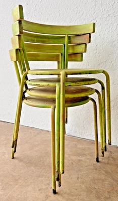 4 x Retro Green Metal Stacking Dining Chairs Vintage IKEA *4 restoration project - Image 1 of 4