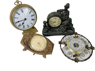 Vintage Wall Barometer and Clocks Wooden Frame Collectable Set