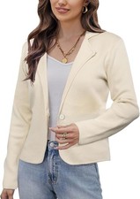 Women s Cropped Knit Sweater Blazer Lightweight Button Front Jacket for Work