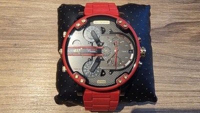 Used DIESEL DZ7430 MR. BIG DADDY 2.0 RED STAINLESS STEEL 57mm