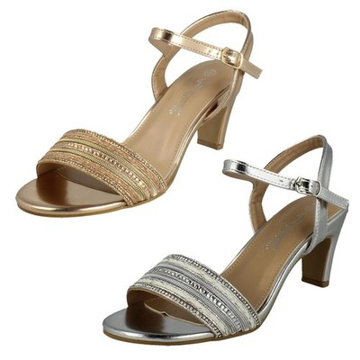 Damen Anne Michelle Weite Passform Zehenfrei Schnalle Mid Absatz Sommer Sandalen