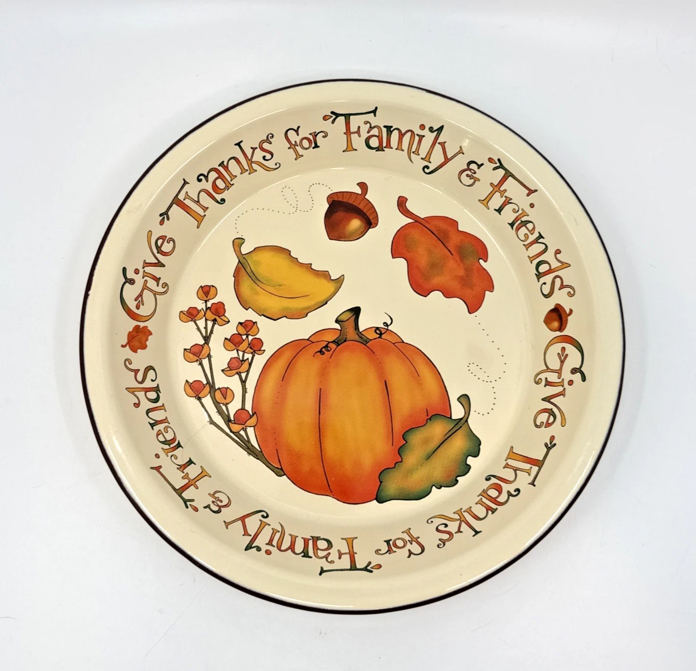 Gooseberry Patch Fall Autumn Thanksgiving 10" Pumpkin Pie Pan Metal Vintage 2001