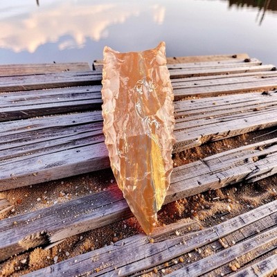 4'' Flint Spearhead Handmade Spear Point Knife Blade Arrowhead #217