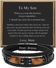 To My Son Bracelet from Dad Gifts for Son Men Leather Bracelets for Teen Gift..