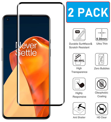 2-PACK Full Coverage For OnePlus 9 Pro 9H Tempered Glass Screen Protecto Film x2