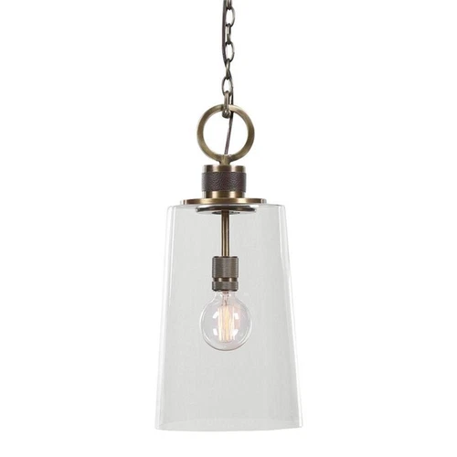 Uttermost Rosston 1-Light Steel and Glass Mini Pendant in Antique Brass/Brown - Picture 1 of 7