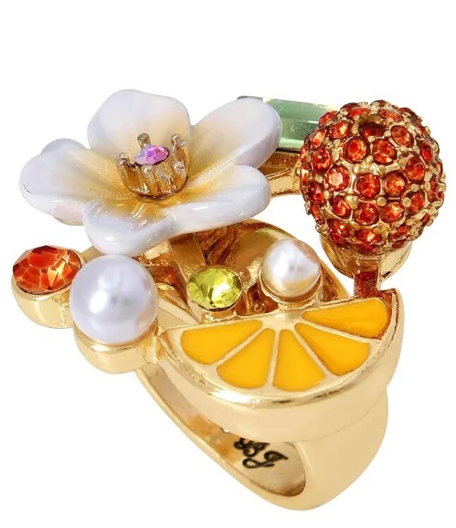 Betsey Johnson Gold Tone Lemon Slice Flower Cocktail Ring 7,8,9