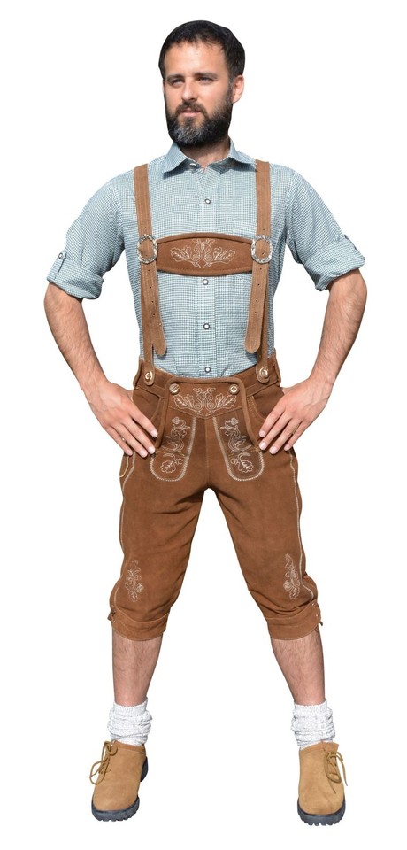 Herren Trachten Socken Trachten-Set Herren – Lederhose Kurz, Hemd, Schuhe & Socken In Gr. 46-60, Schwarz-grau Herren Trachtenkomplettset - Foto 9