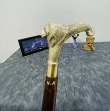 Antique Style Walking Cane Wooden Stick Lion Head Brass Handle Knob Vintage Gift