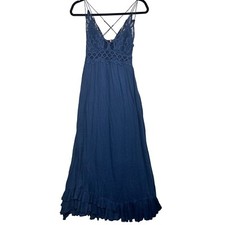 FP One Navy Maxi Dress Lace Crochet Bohemian Festival Sleeveless S