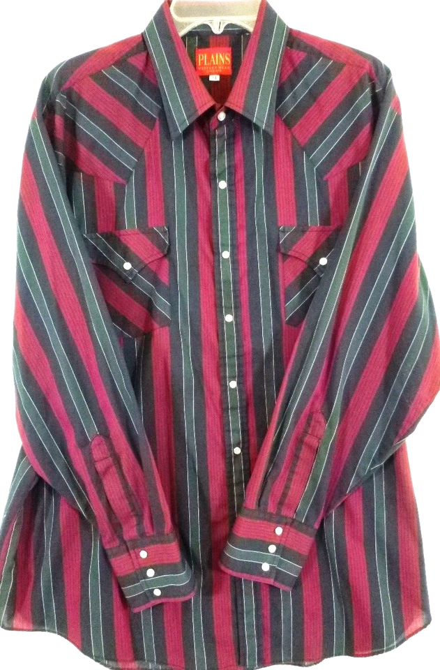 Plains Western WearMens Long Sleeve Pearl Snap Shirt, Extra Large XL