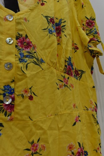 LunaChix Womens Yellow Floral Print V Neck Short Sleeve Casual A Line Dress XL - Picture 5 of 12