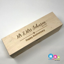 Personalised Wooden Wine Bottle Box, Engraved Champagne Anniversary Gift