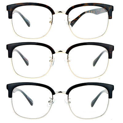 SA106 Mens Retro Half Horn Rim Hipster Nerdy Thin Frame Eye Glasses