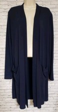 Zenana Premium Womens M Open Long Cardigan Sweater Navy Blue Pockets Soft