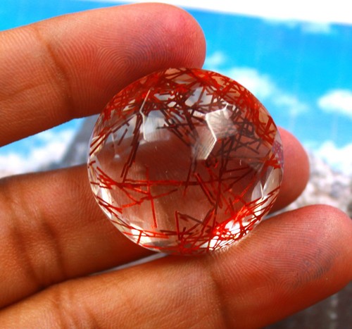 80-87Ct Wednesday Offer Red Rutilated Quartz Certified Round Cut Gemstone - Picture 5 of 5