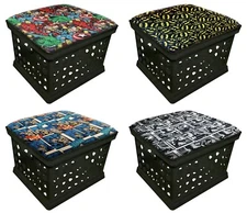 Ottoman Black Bench Storage Utility Crate Superhero Theme Removable Seat Cushion