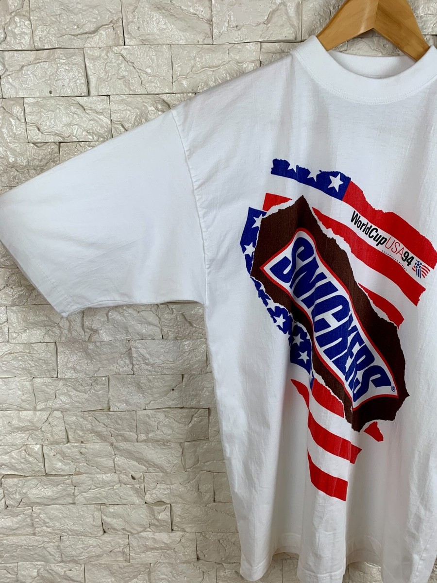 World Cup USA 94 Snickers Vintage 90s T Shirt Men White sz L | eBay