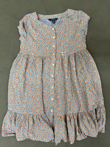 New POLO Ralph Lauren Outlet II Blue Short Sleeve Flower Dress pockets Size 16 - Picture 8 of 9