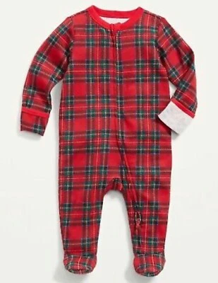 Old Navy Baby Size 0-3 Months ~ Sleep & Play One Piece Footed Pajamas Red Plaid
