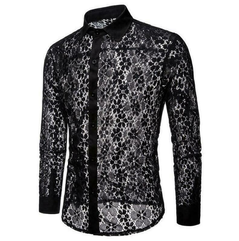 Men's Fashion Full Lace Printing Solid Color Long-Sleeved Lapel Shirt Men's Fashion Full Lace Printing Solid Color Long-Sleeved Lapel Shirt
