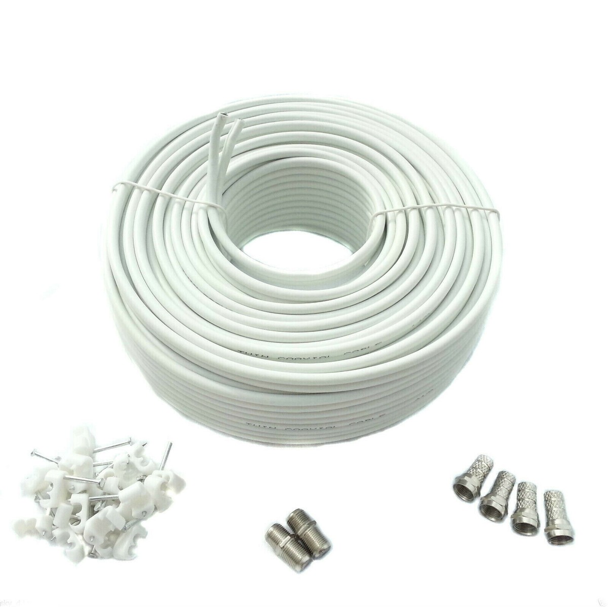 100 M Bianco Doppio Fucile Satellitare Coassiale Estensione TV Via Cavo