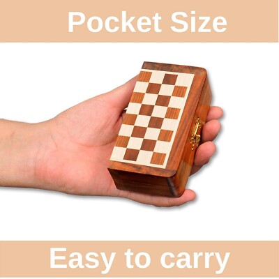 Mini Pocket Wooden Folding Travel Chess Set with Magnetic Board & Chess Pcs 5''