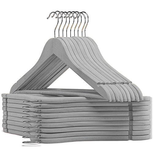 20 x GREY WOODEN HANGERS COAT SUIT GARMENTS CLOTHES WOOD HANGER TROUSER