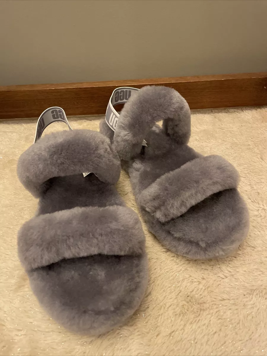 NIB UGG BIG KIDS SOFT AMETHYST OH YEAH SLIDE SHEEPSKIN SANDALS