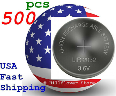 500 pcs LIR2032 2032 Bulk 3.6V Rechargeable LIR Genuine Lithium