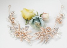 Bridal RoseTone Crystal Flower Wedding Hair Band Headband Headpiece Ha4044