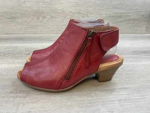 Earth Kristy CJU S16 Women's US 8D Red Leather Peep Toe Slingback Ankle Bootie - Picture 3 of 12