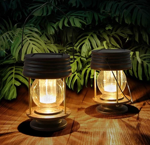 2 luces solares LED para colgar jardín al aire libre luz colgante de linterna