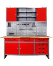 Ondis24 Werkstatt Set rot Werkbank Werkzeugschrank Euro Lochwand Zubeh&ouml;r mit LED