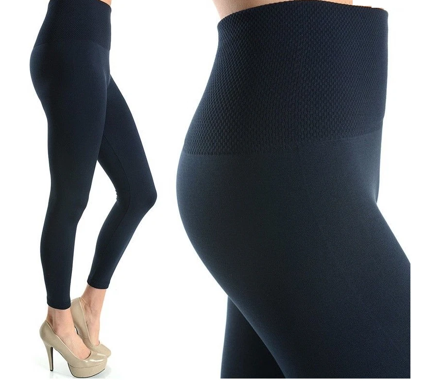 Legging negro forrado de vellón sin pies cintura alta para damas #TX701X talla grande Foto 4 de 4