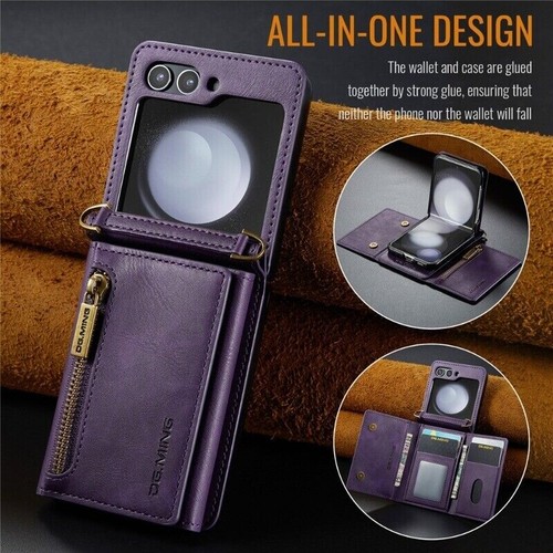 Leather Crossbody Zipper Wallet Case Cover For Samsung Galaxy Z Flip7 FE 6 5 4 3 - Picture 10 of 75