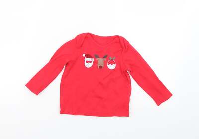 F&F Baby rotes geometrisches Basic-T-Shirt 100 % Baumwolle Größe 6-9 Monate Rundhalsausschnitt