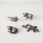 4 x Pewter Miniature Figurines Duck, Cat, Pig, Platypus - Vintage Mills & Boon