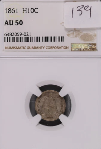 1861 Seated Silver Half Dime NGC AU-50 #9-021