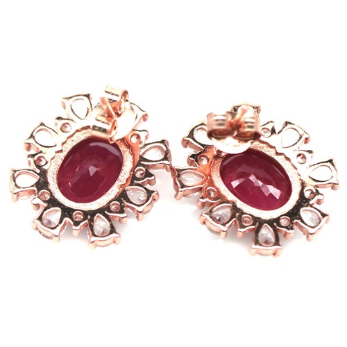 925 Plata de Ley 8 x 10 Mm. Rubí Rojo & Blanco Circonita Pendientes - Imagen 3 de 4