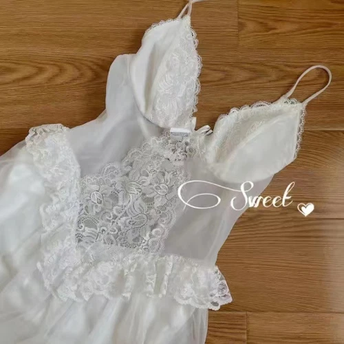 Mujeres Princesa Francesa Ropa de Dormir Blanco EncajeHada Vestido de Noche Camisón Victoriano - Imagen 6 de 15